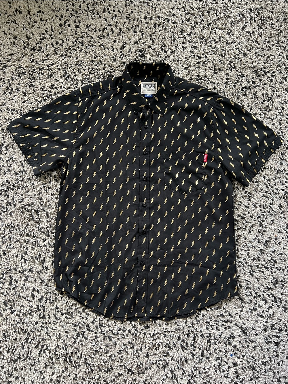 RSVLTS Black Gold 24k Lightning Bolt Shirt Short Sleeve Button Down Mens Large